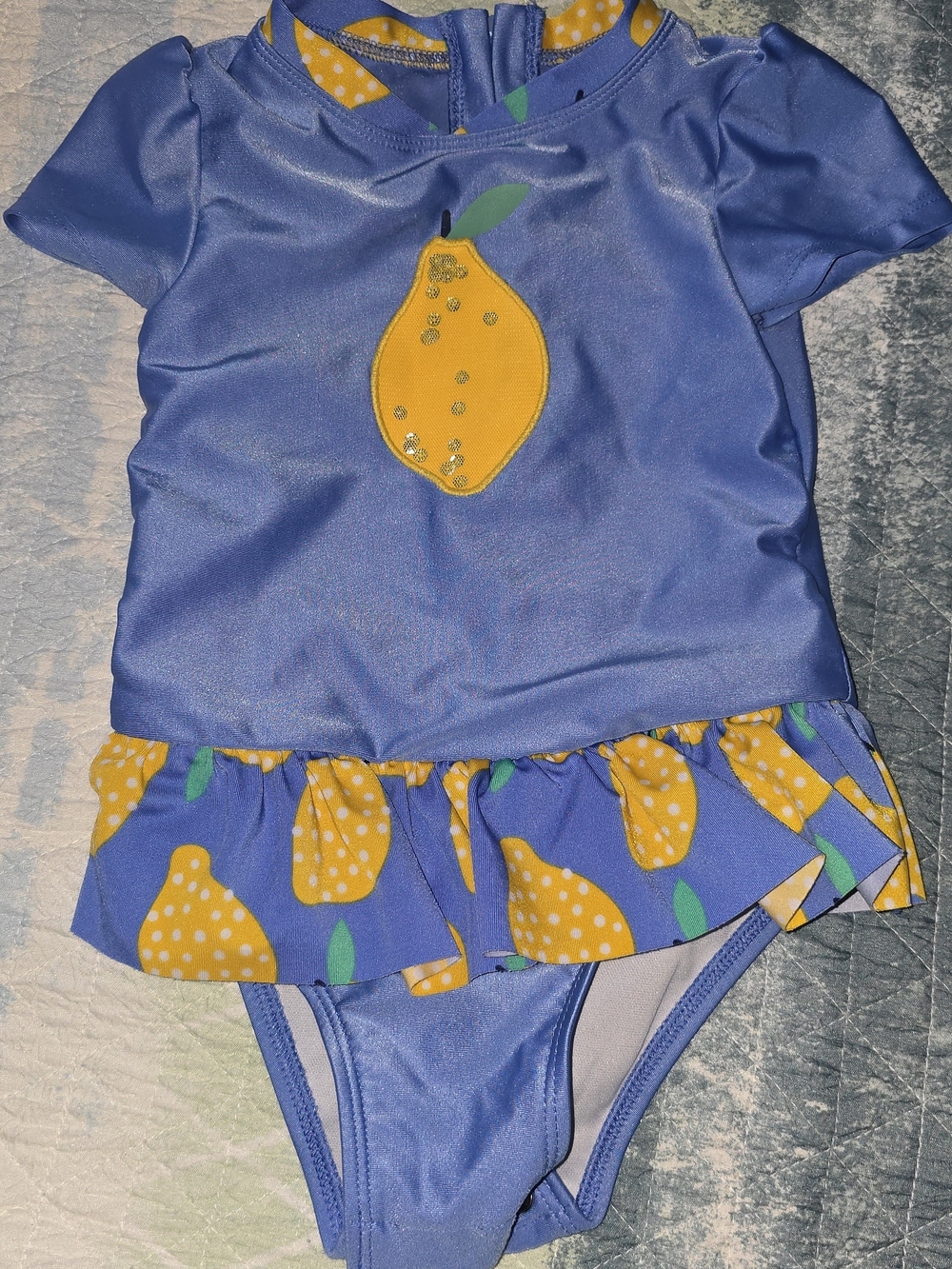 Cat & Jack Girls Blue and Yellow Lemon Rashguard Swimsuit